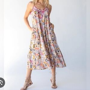 Natural Life Floral Embroidered Harley Sundress Bohemian Hippie Femenine SzXS/S